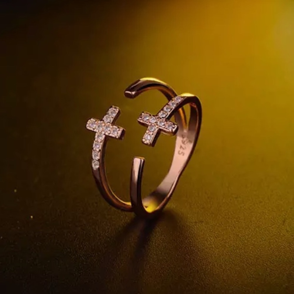 Double Cross Ring, Adjustable Ring, Religious Fai… - image 2